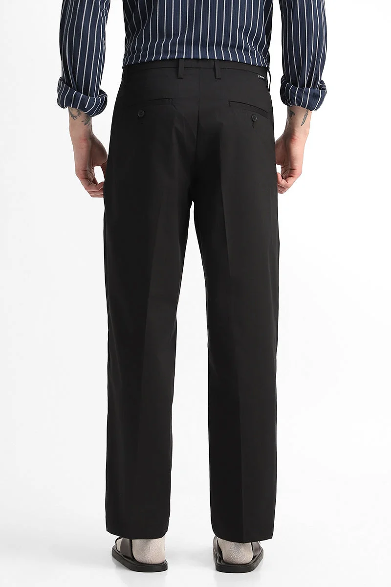 SNITCH Black Stretch Relaxed Fit Trousers for Men | Best Price UAE
